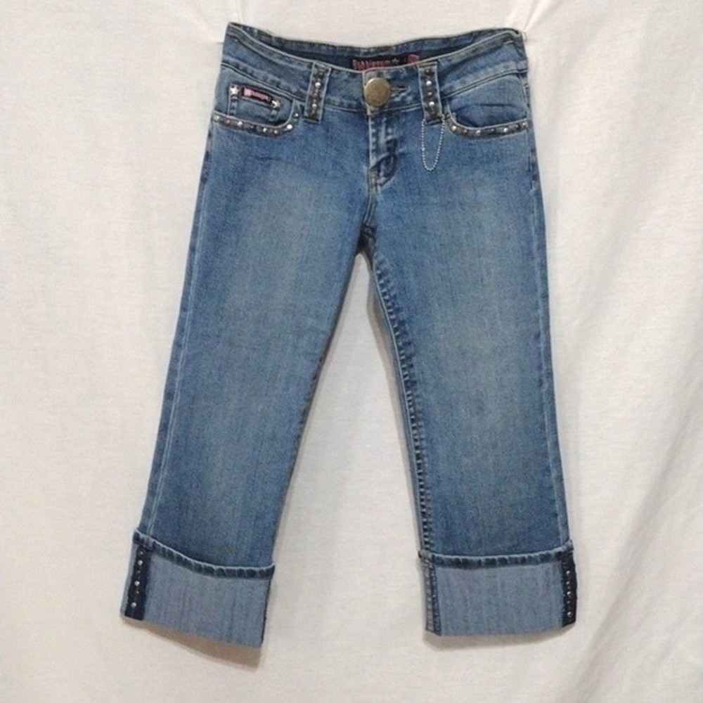Bubblegum Studded Low Rise Capri Jeans Size 3/4 Y2K Hipster Folded Hem Denim